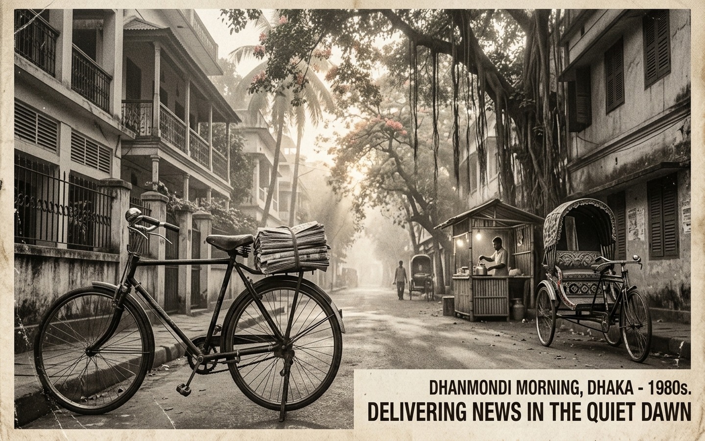 Dhanmondi Morning, Dhaka - 1980s. Delivering news in the quiet dawn.